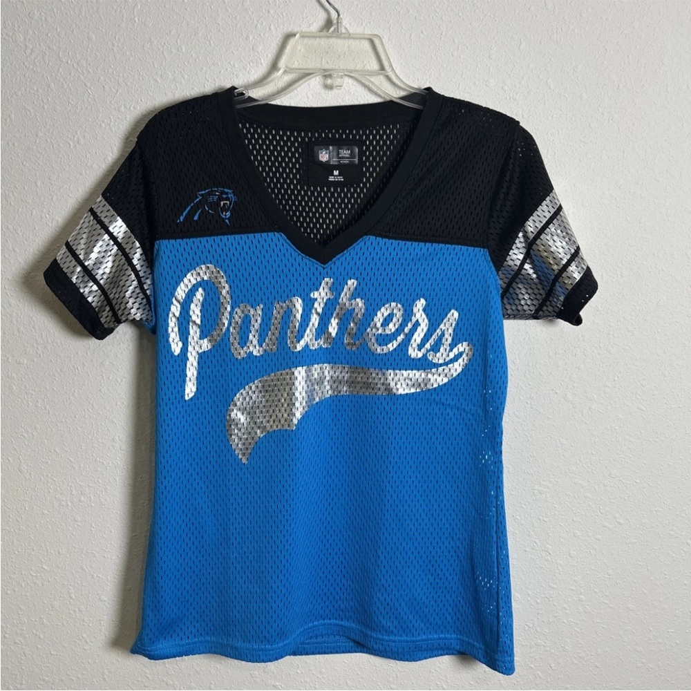 Carolina Panthers Ladies NFL Multi Color Foil Jersey Mesh Size Medium Football